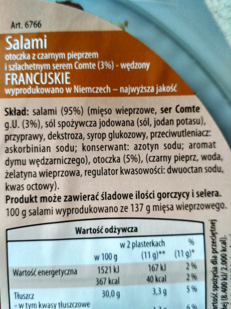 skład salami z aldi z serem
