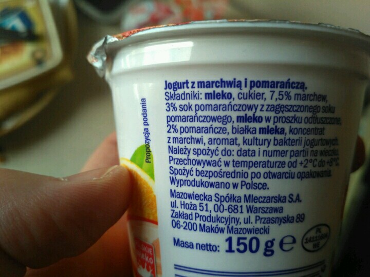 Jogurt Pilos Marchewka i Pomarańcza skład