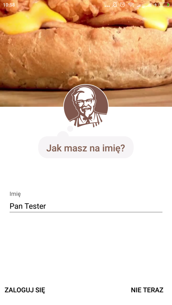 test aplikacji KFC